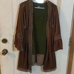 Brown Velvet Cardigan with Bell Sleeves